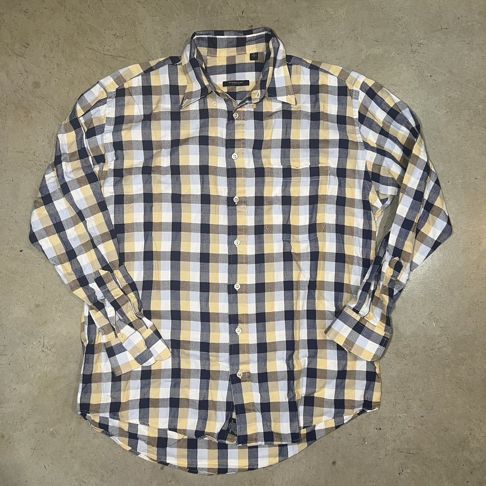 Burberry London Mens L Blue Nova Check Button Down Shirt Made In USA Vtg